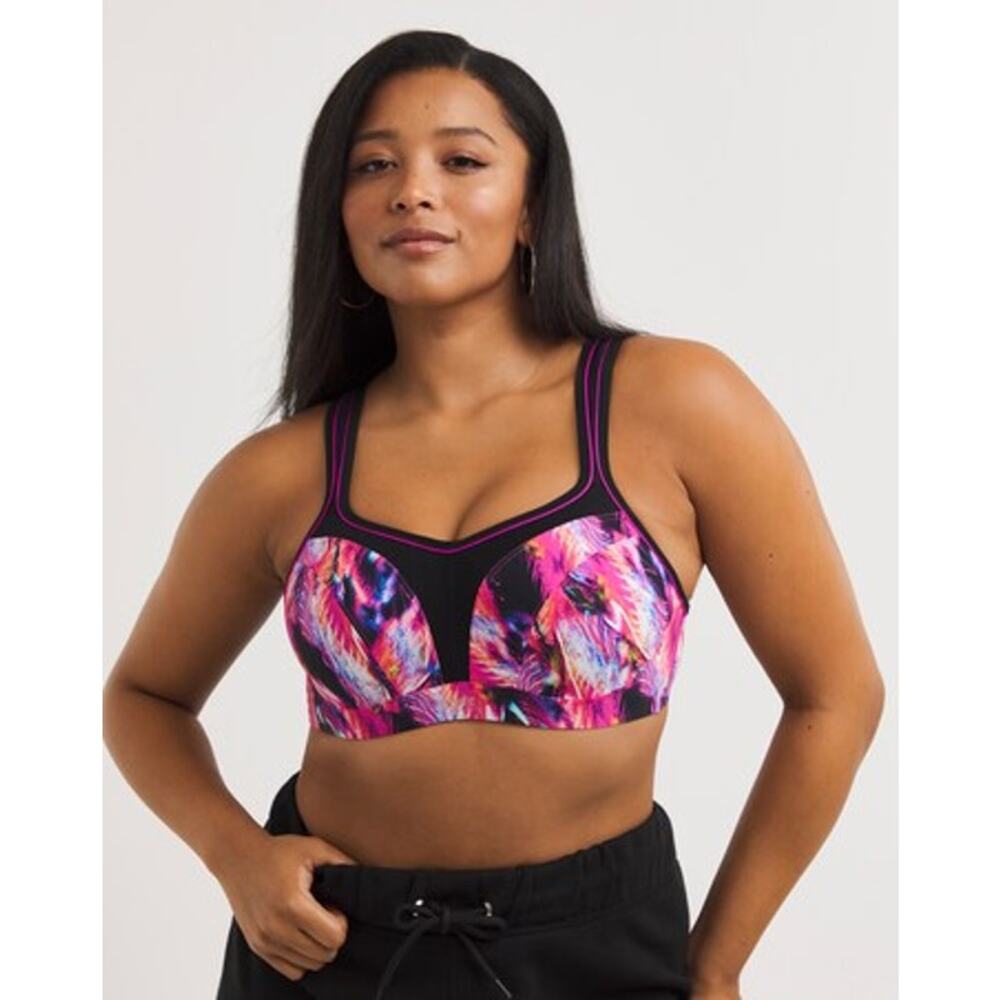 Panache Power Wired Sports Bra sz 32HH black pink US sz 32L WL275